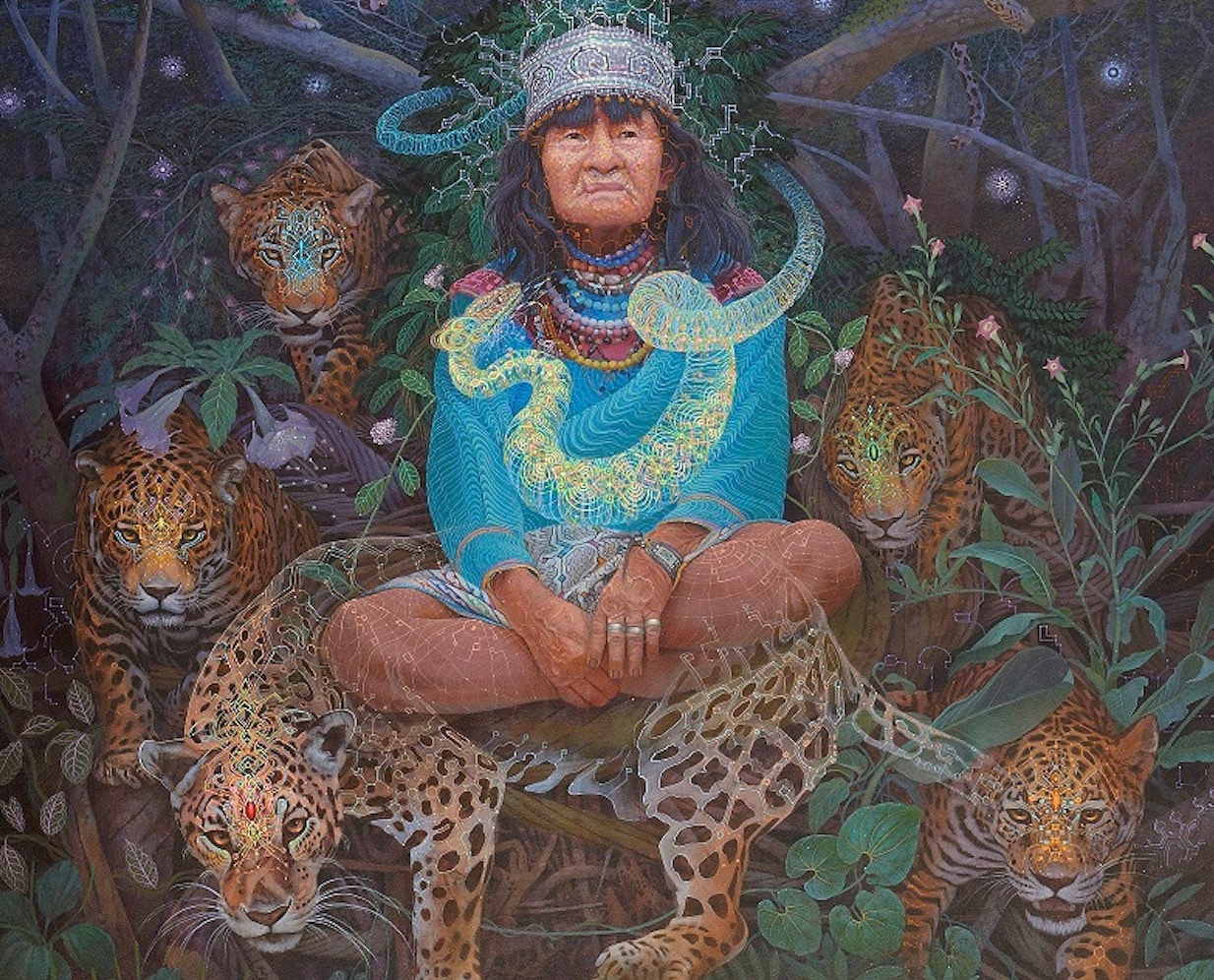 The late Oliva Arevalo captured by visionary artist Luis Tamani, in his painting called Guardianes