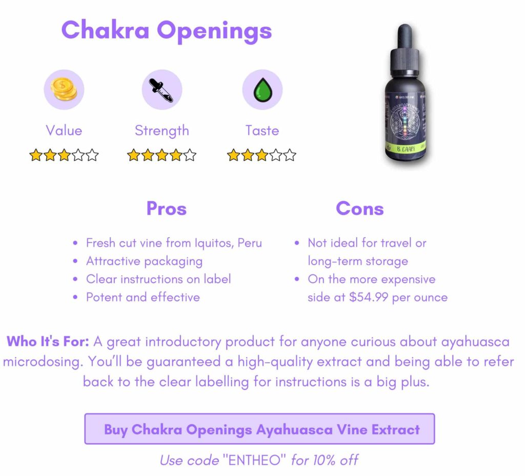 Review of the Chakra Openings ayahuasca vine extract